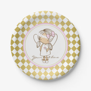 Angel Paper Plates-Gold & Pink Paper Plate