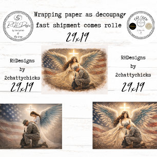 Angel Patriotic With Soldier Kneeling Decoupage  Wrapping Paper Sheet