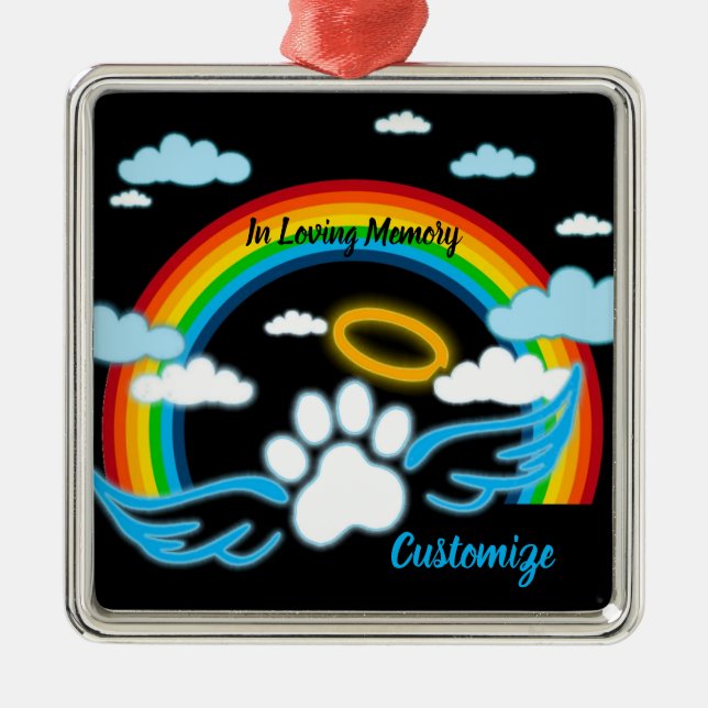 Angel Paws Rainbow Memorial Metal Tree Decoration (Front)