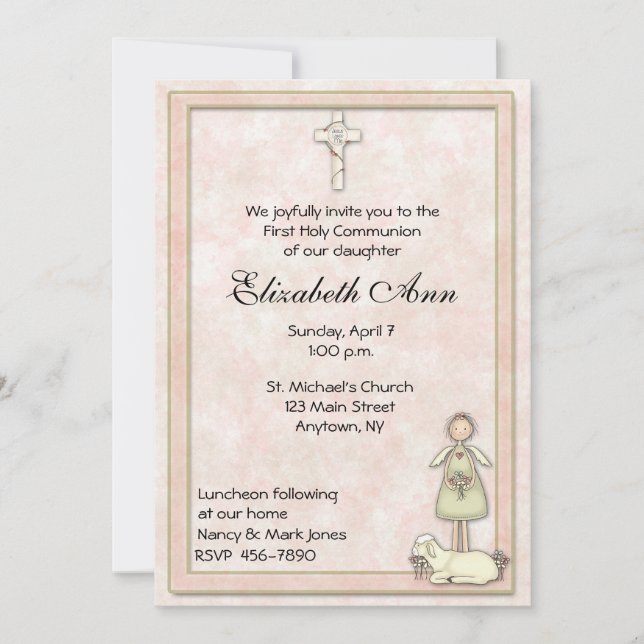 Angel Peach Communion Invitation (Front)