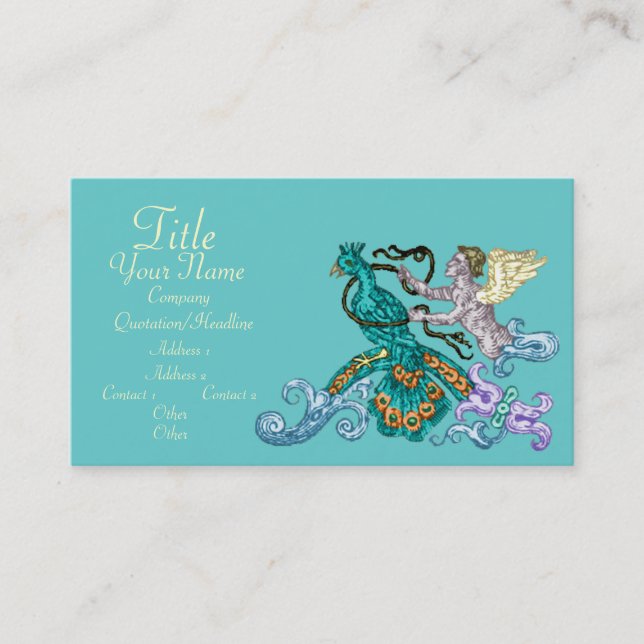 Angel & Peacock Vintage Illustration Business Card (Front)