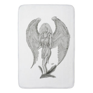 Angel , Pencil Art , black and white design Bath Mat