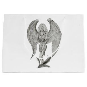 Angel , Pencil Art , black and white design Large Gift Bag