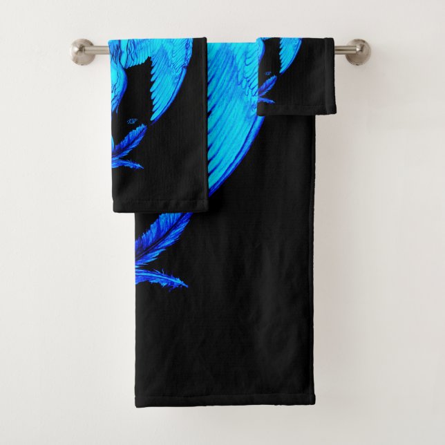 Angel , Pencil Art , blue black design Bath Towel Set (Insitu)