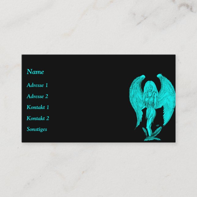 Angel , Pencil Art , green black design Business Card (Front)