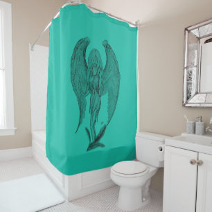 Angel , Pencil Art , green black design Shower Curtain