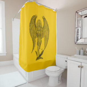 Angel , Pencil Art , yellow black design Shower Curtain