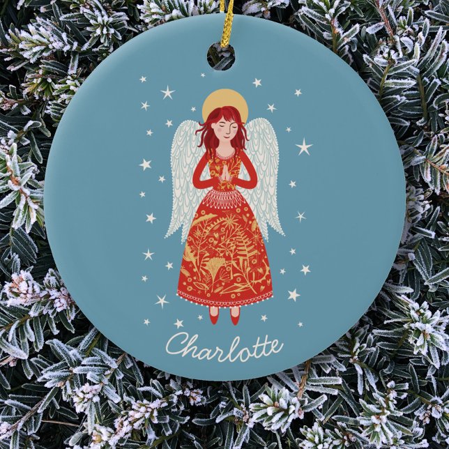 Angel Personalised Ceramic Tree Decoration (Angel personalized custom name Christmas ornament)