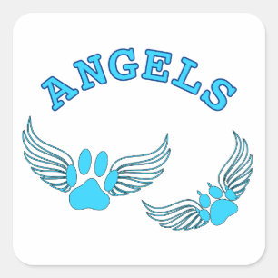 Angel Pet Paws In Blue Square Sticker