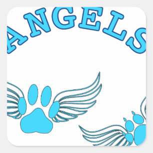 Angel Pet Paws In Blue Square Sticker