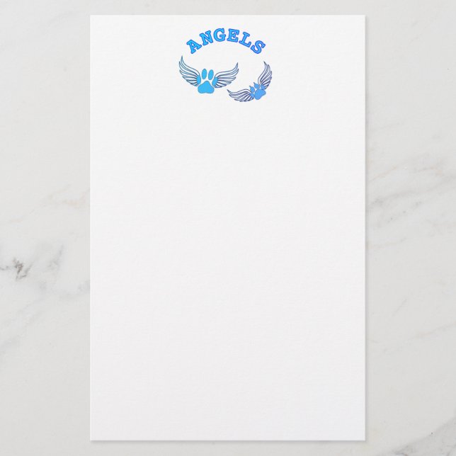 Angel Pet Paws In Blue Stationery (Front)