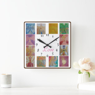 Angel Photo Collage Love Family Wanduhr Square Wall Clock