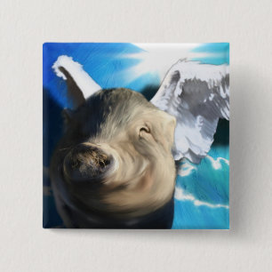 Angel Pig 15 Cm Square Badge