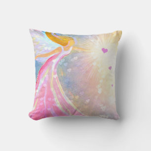 Angel Pink Blue Heart Blessings Cushion