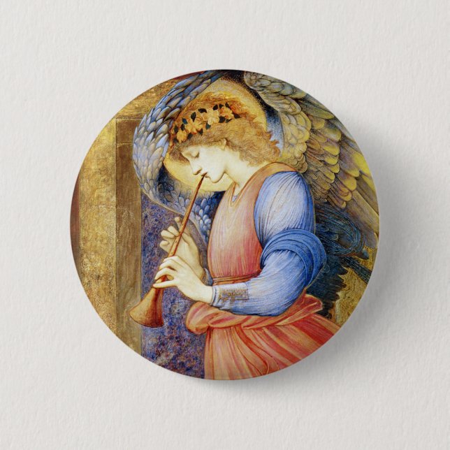 Angel Playing a Flageolet Burne-Jones Button Pin (Front)