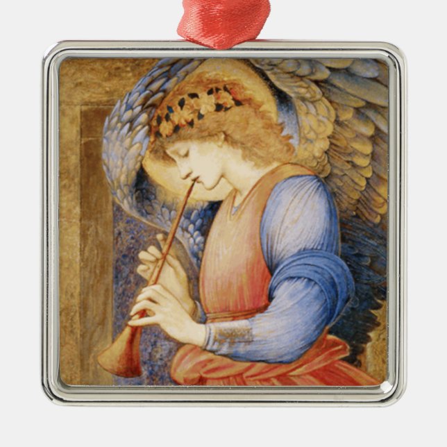 Angel Playing a Flageolet (by Edward Burne-Jones) Metal Tree Decoration (Front)