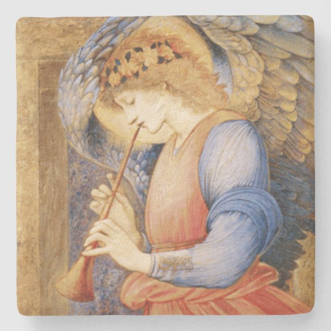 Angel Playing a Flageolet (by Edward Burne-Jones) Stone Coaster (Front)