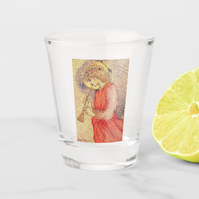 Angel Playing a Flageolet Shot Glass (Front)