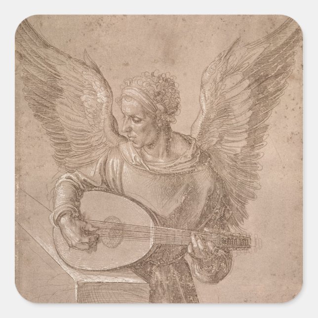 Angel playing a lute, 1491 square sticker (Front)