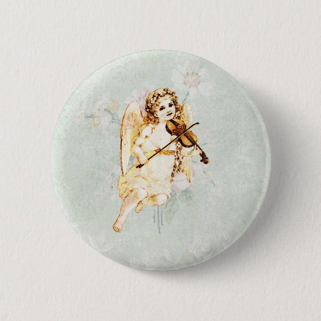 Angel Playing a Violin on a Shabby Vintage Texture 6 Cm Round Badge (Front)