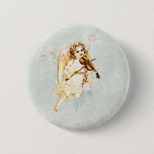 Angel Playing a Violin on a Shabby Vintage Texture 6 Cm Round Badge
