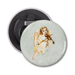 Angel Playing a Violin on a Shabby Vintage Texture Bottle Opener