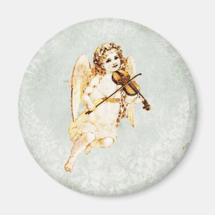 Angel Playing a Violin on Vintage Paper Background Magnet