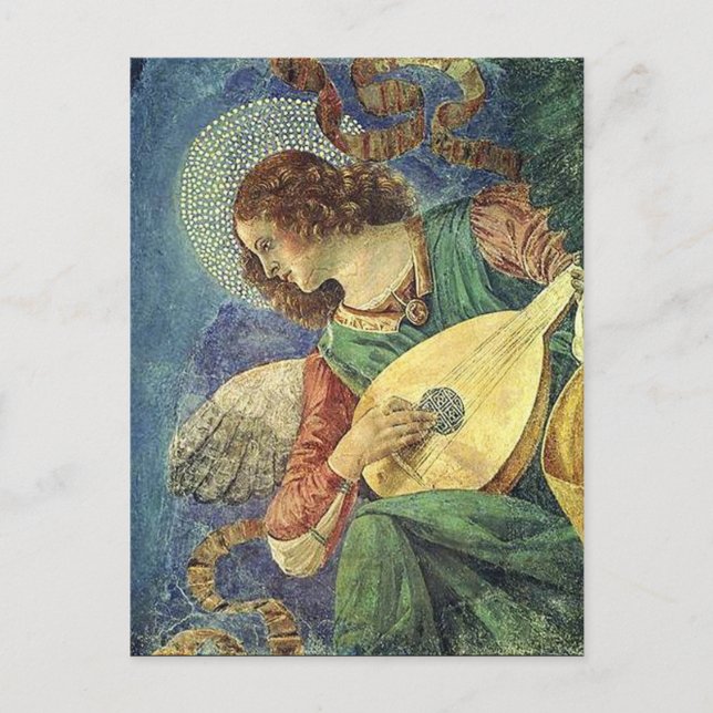 ANGEL PLAYING LUTE, Parchment Postcard (Front)
