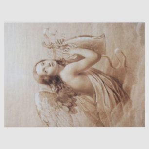 ANGEL PLAYING LYRA OVER CLOUDS Brown Sepia Xmas Tissue Paper
