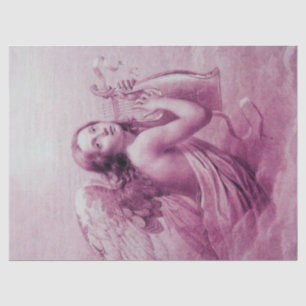 ANGEL PLAYING LYRA OVER CLOUDS Pink Purple Xmas Tissue Paper