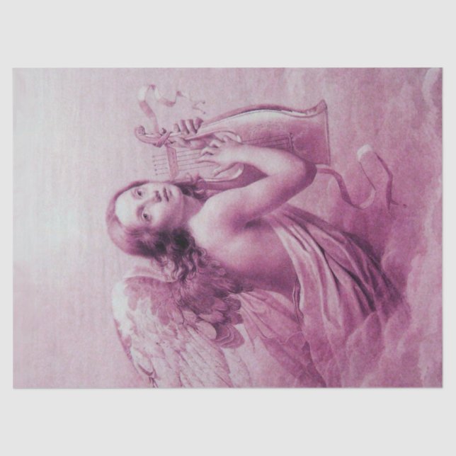 ANGEL PLAYING LYRA OVER CLOUDS Pink Purple Xmas Tissue Paper (Front)