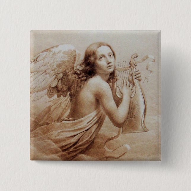 ANGEL PLAYING LYRA OVER THE CLOUDS 15 CM SQUARE BADGE (Front)