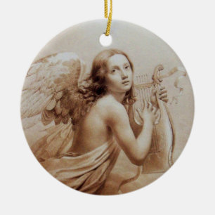 ANGEL PLAYING LYRA OVER THE CLOUDS brown Ceramic Tree Decoration