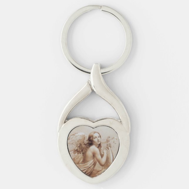 ANGEL PLAYING LYRA OVER THE CLOUDS brown Key Ring (Front)