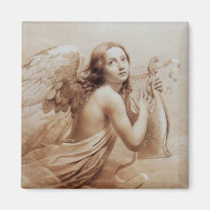 ANGEL PLAYING LYRA OVER THE CLOUDS brown Magnet