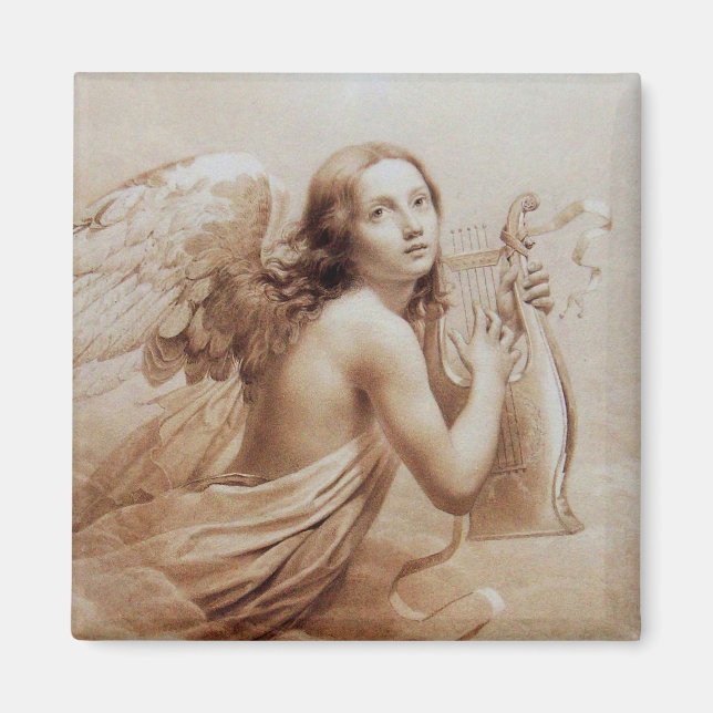 ANGEL PLAYING LYRA OVER THE CLOUDS brown Magnet (Front)