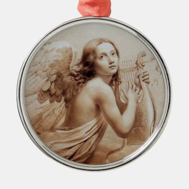 ANGEL PLAYING LYRA OVER THE CLOUDS ,Brown Metal Tree Decoration (Front)