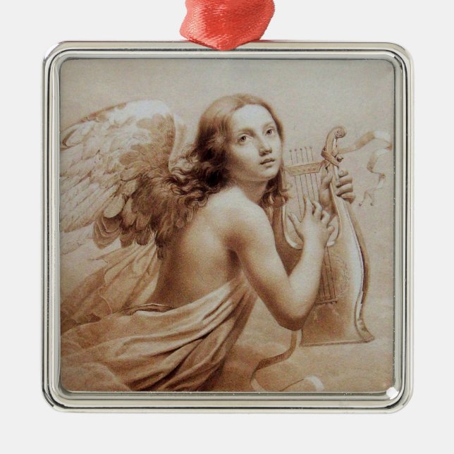 ANGEL PLAYING LYRA OVER THE CLOUDS ,Brown Metal Tree Decoration (Front)