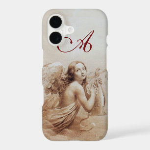 ANGEL PLAYING LYRA OVER THE CLOUDS brown monogram