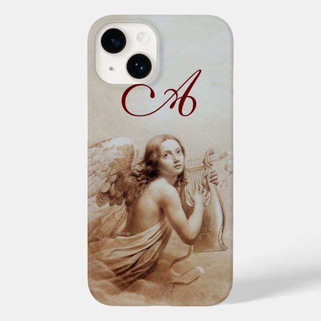 ANGEL PLAYING LYRA OVER THE CLOUDS brown monogram Case-Mate iPhone Case (Back)