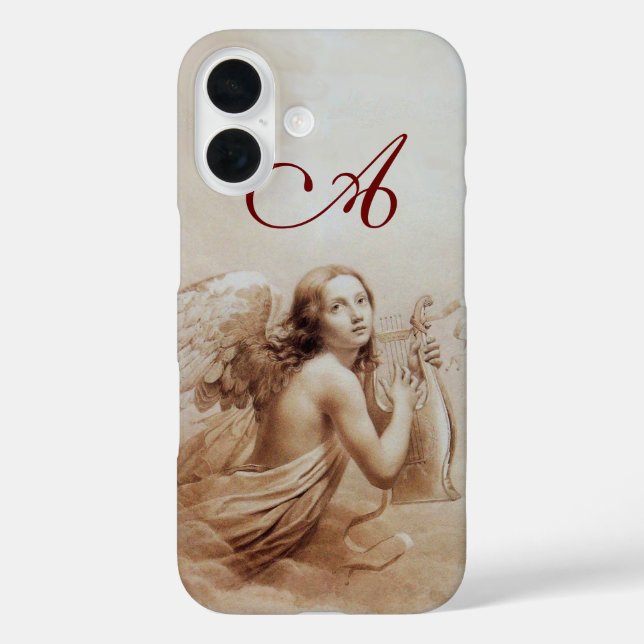 ANGEL PLAYING LYRA OVER THE CLOUDS brown monogram Case-Mate iPhone Case (Back)