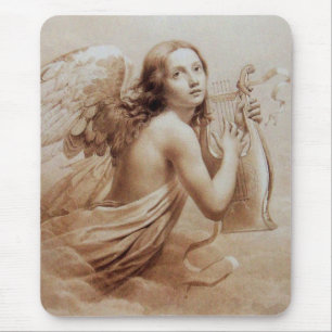 ANGEL PLAYING LYRA OVER THE CLOUDS brown Mouse Mat