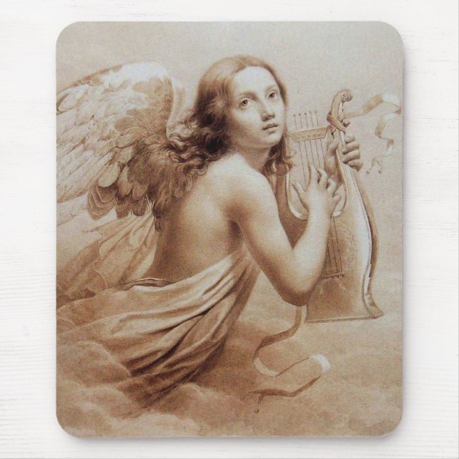 ANGEL PLAYING LYRA OVER THE CLOUDS brown Mouse Mat (Front)