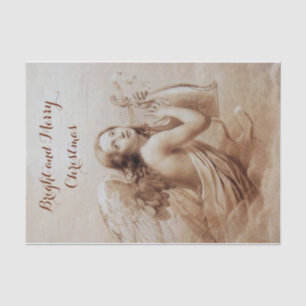 ANGEL PLAYING LYRA OVER THE CLOUDS brown sepia Tissue Paper