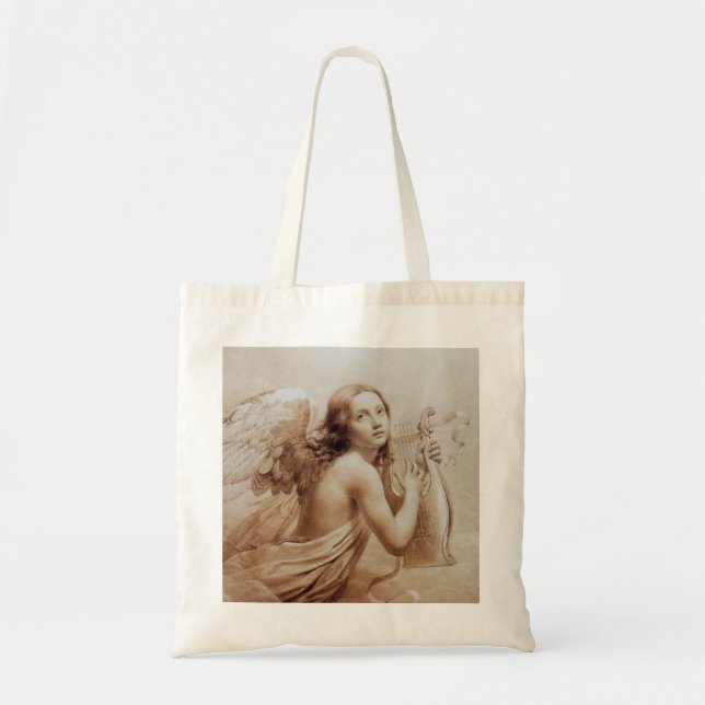 ANGEL PLAYING LYRA OVER THE CLOUDS brown Tote Bag (Front)