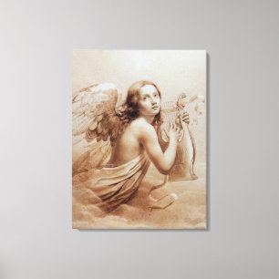 ANGEL PLAYING LYRA OVER THE CLOUDS CANVAS PRINT