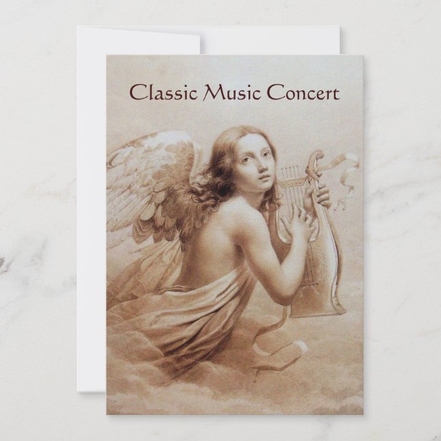 ANGEL PLAYING LYRA OVER THE CLOUDS,champagne Invitation (Front)
