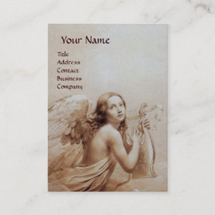 ANGEL PLAYING LYRA OVER THE CLOUDS, Gold Metallic Business Card