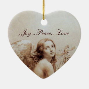 ANGEL PLAYING LYRA OVER THE CLOUDS Heart Ceramic Tree Decoration