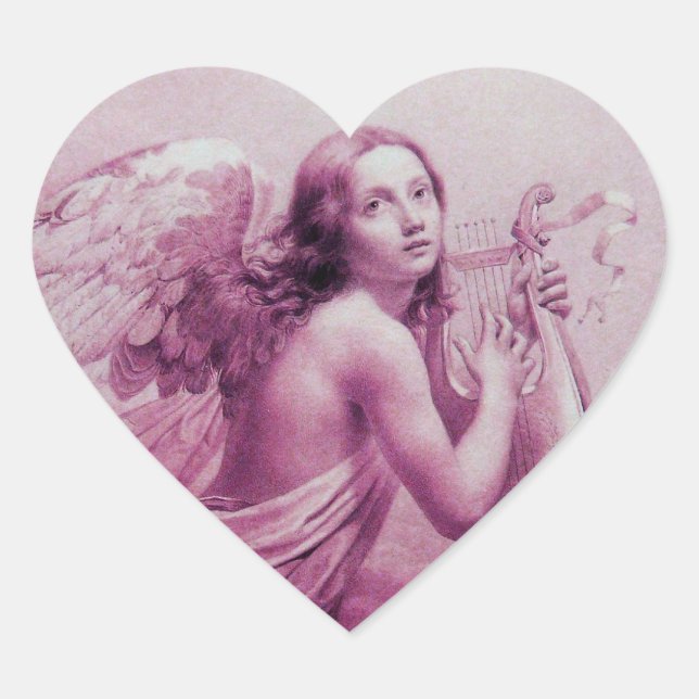 ANGEL PLAYING LYRA OVER THE CLOUDS ,heart Heart Sticker (Front)